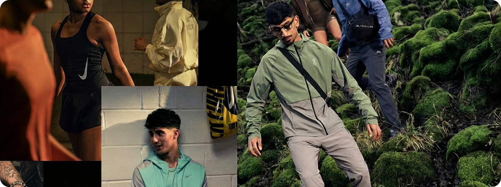 Collage of athletes wearing JD Sports apparel in gym and outdoor settings, with bold text “This space is yours”